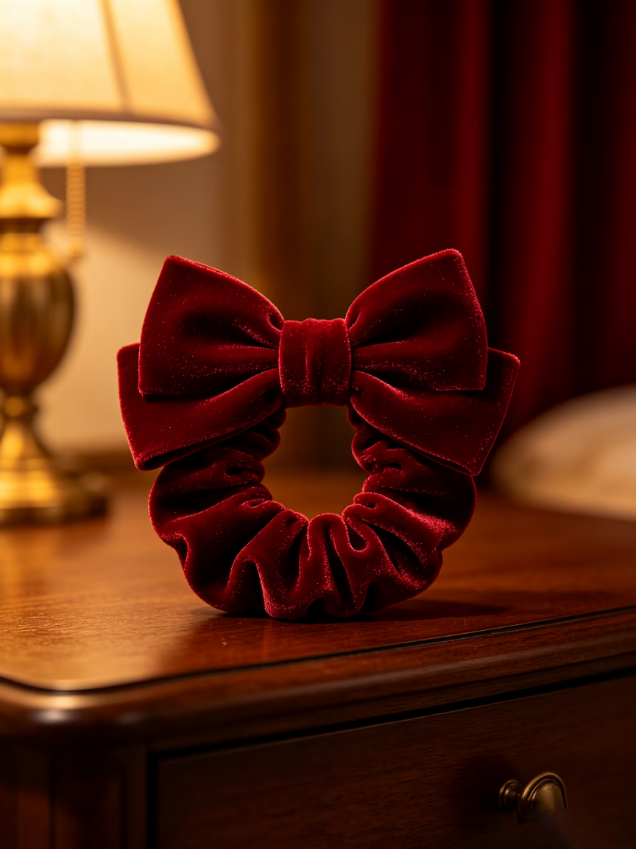 Burgundy Velvet Bow Scrunchie, Large Elegant Hair Tie