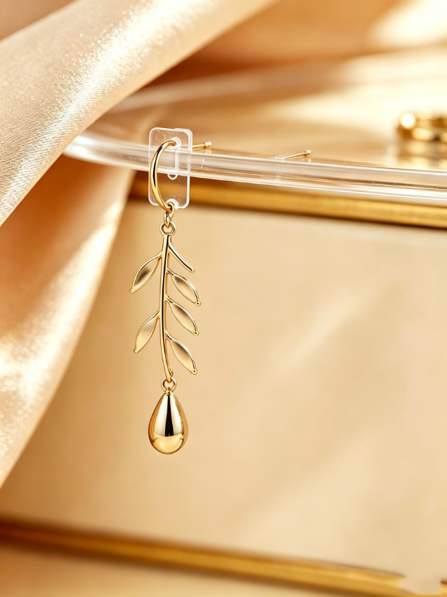 Solid Leaf Teardrop Huggie Dangle Earring