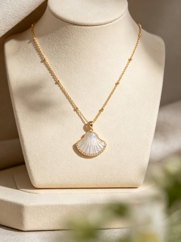 Mother‑Of‑Pearl Shell Crystal Gold‑Tone Beaded Necklace