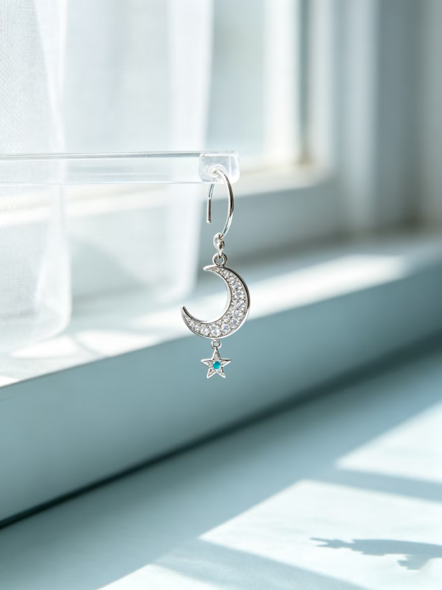 Solid Moon Star Hook Earring