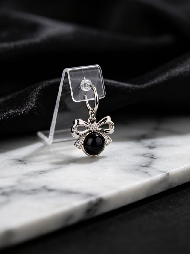 Silver Bow Black Onyx Huggie Earring Set Silver Bow Black Onyx Huggie Earring Set