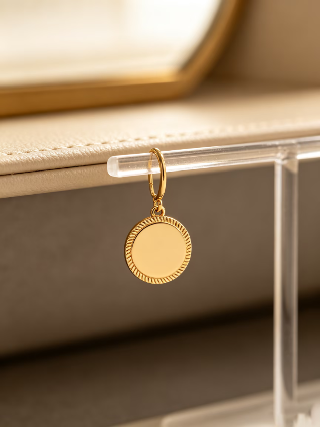 Gold Reversible Disc Huggie Earring