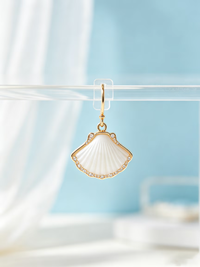 Gold Double‑Sided Shell Huggie Earring