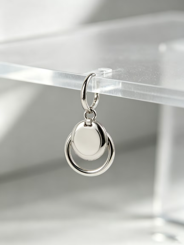 Silver CZ Interlocking Double Ring Huggie Earring Silver CZ Interlocking Double Ring Huggie Earring