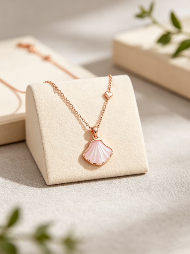Shell Mother‑Of‑Pearl Rose Gold‑Tone Heart Chain Necklace